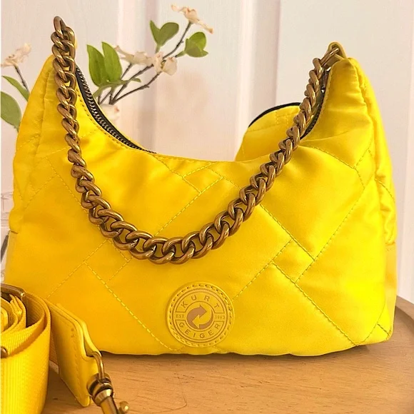 KURT GEIGER ~ Yellow Quilted Shoulder or Handbag w/Coin Purse & Nylon Strap - Picture 3 of 10